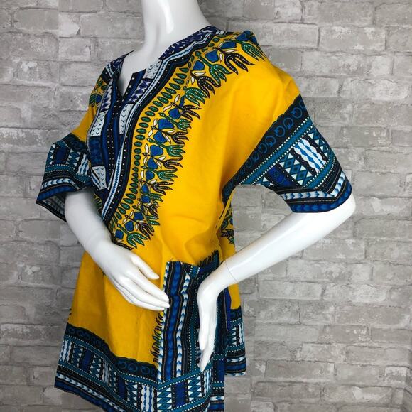 Izzy & Liv Unisex Yellow Blue One Size Fits Most Dashiki Shirt - Picture 4 of 6